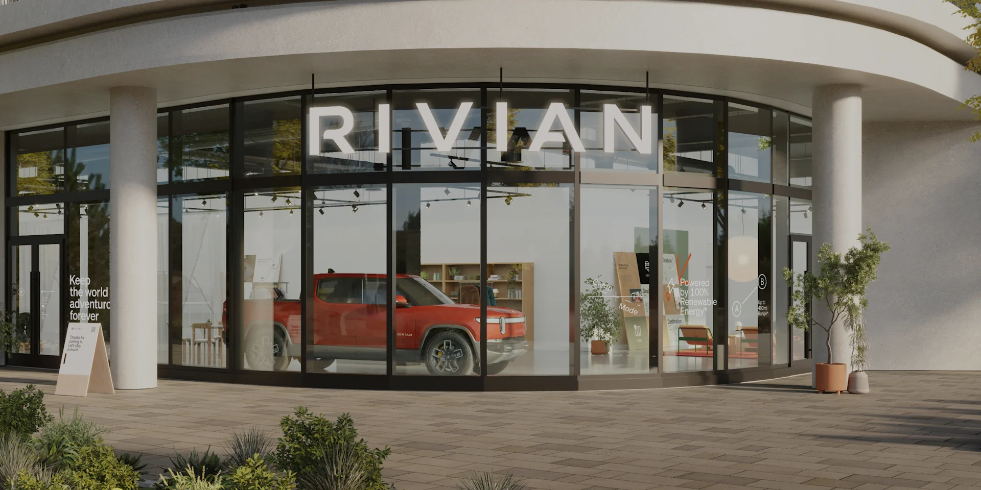 Red Rivian R1T at San Diego space