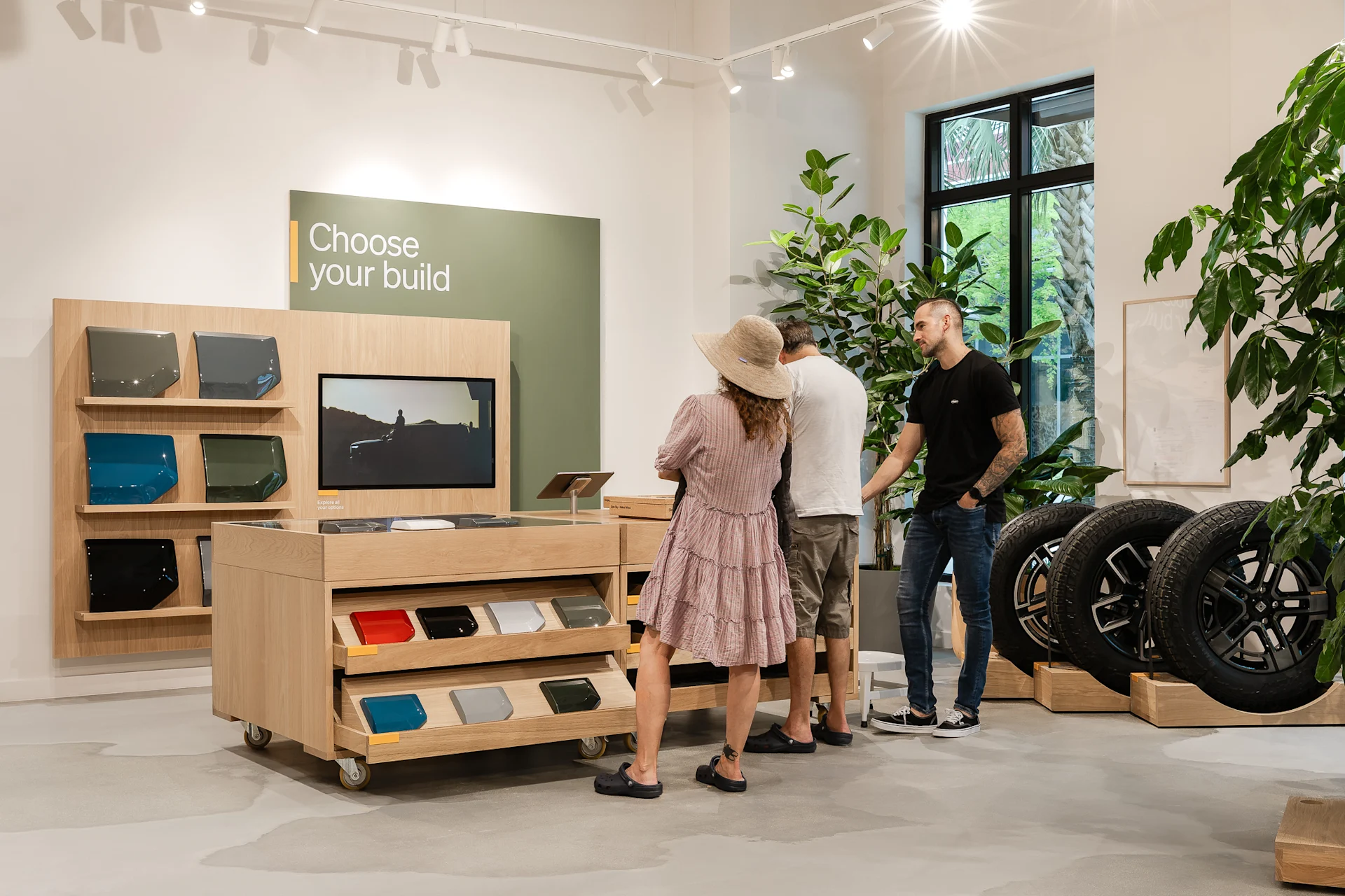 Colour samples for vehicles inside the Rivian Miami, FL location