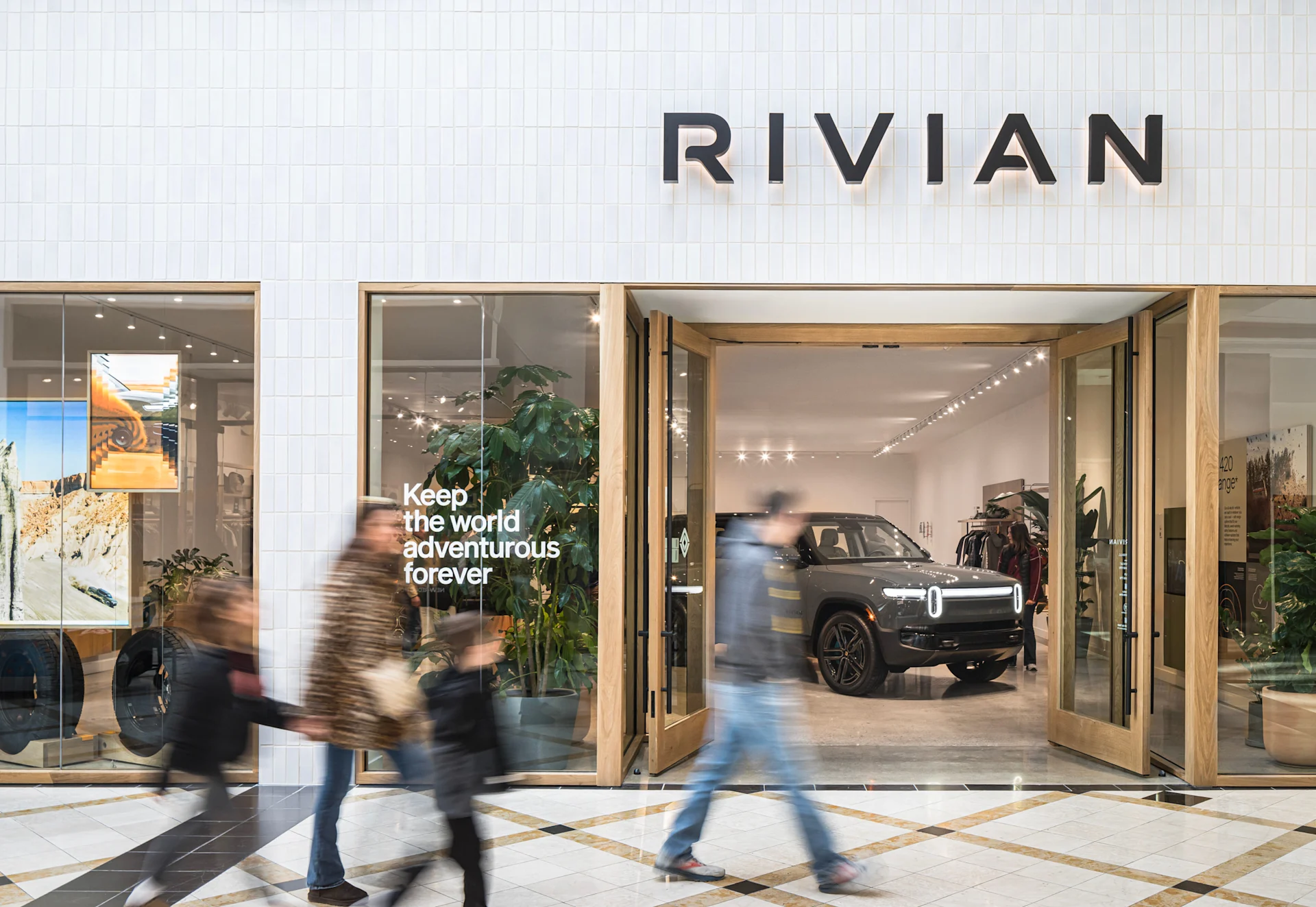 The front of the Rivian King of Prussia Space