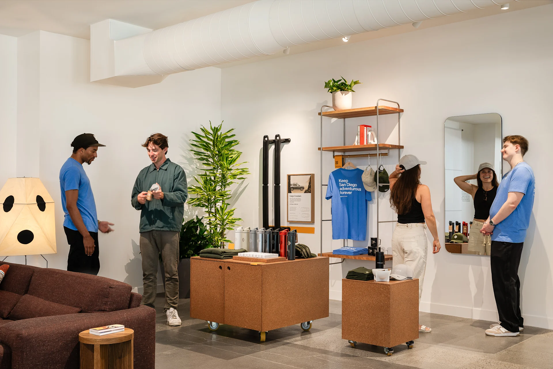 Gear shop inside in the Del Mar, CA Rivian space