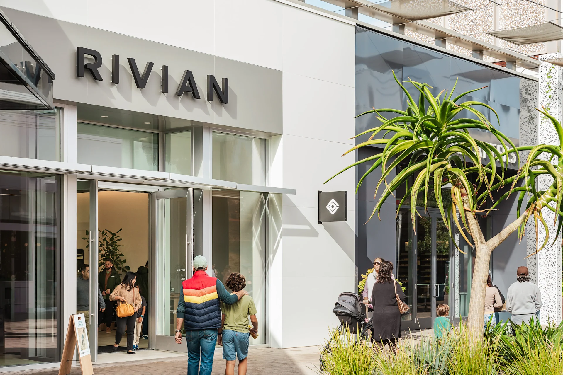 The front of the Rivian La Jolla space storefront in San Diego
