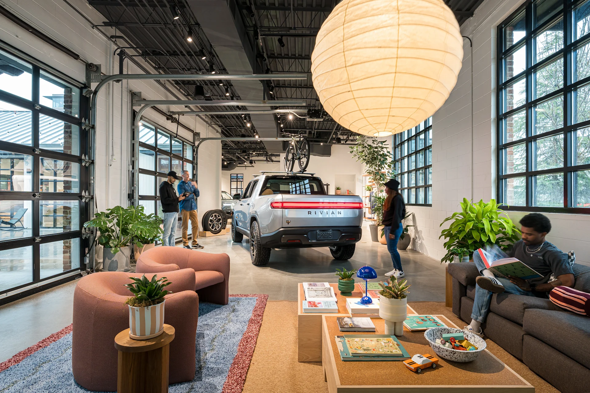 Alpharetta Rivian Space waiting area with R1T