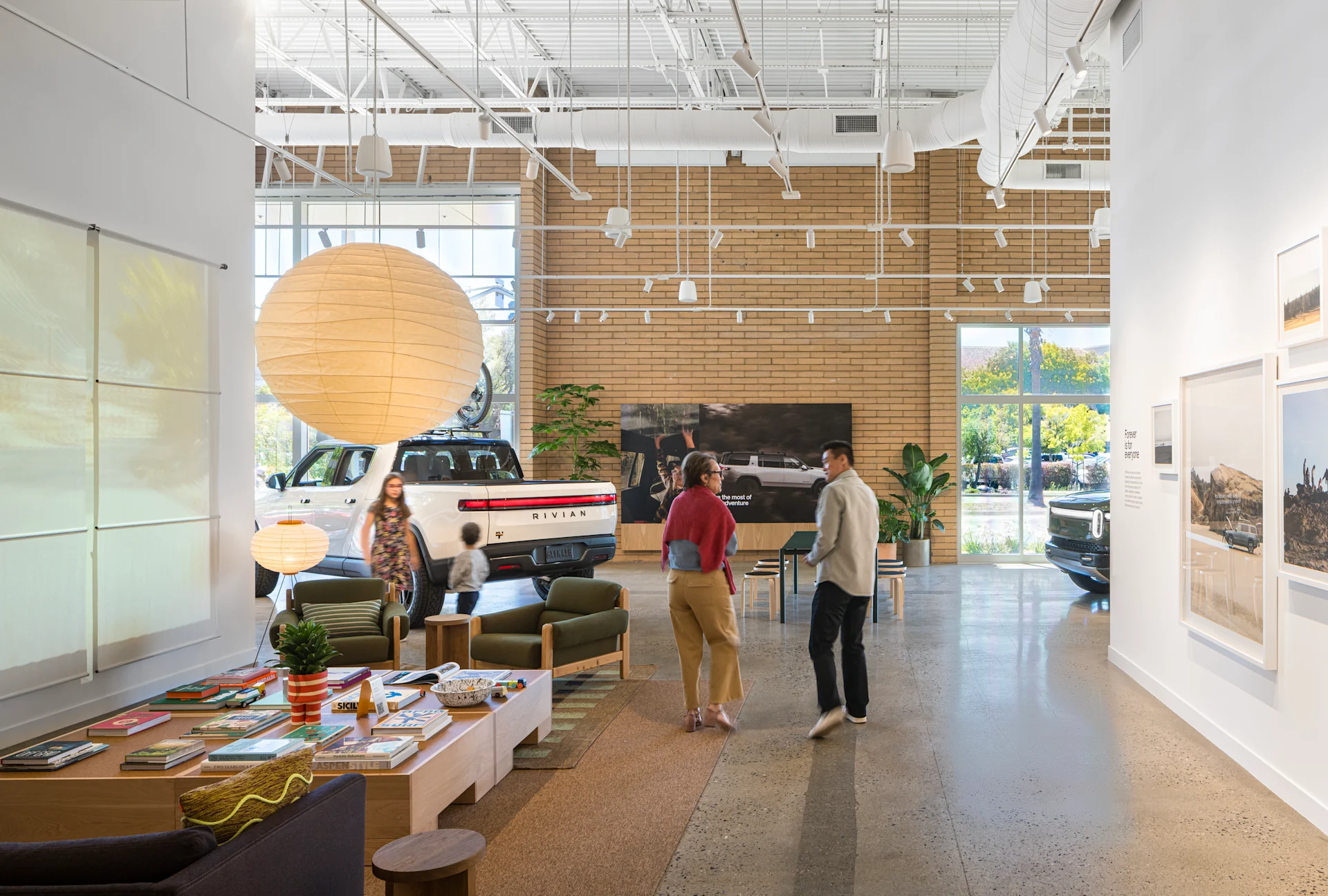 White R1T inside the Palo Alto Rivian Space