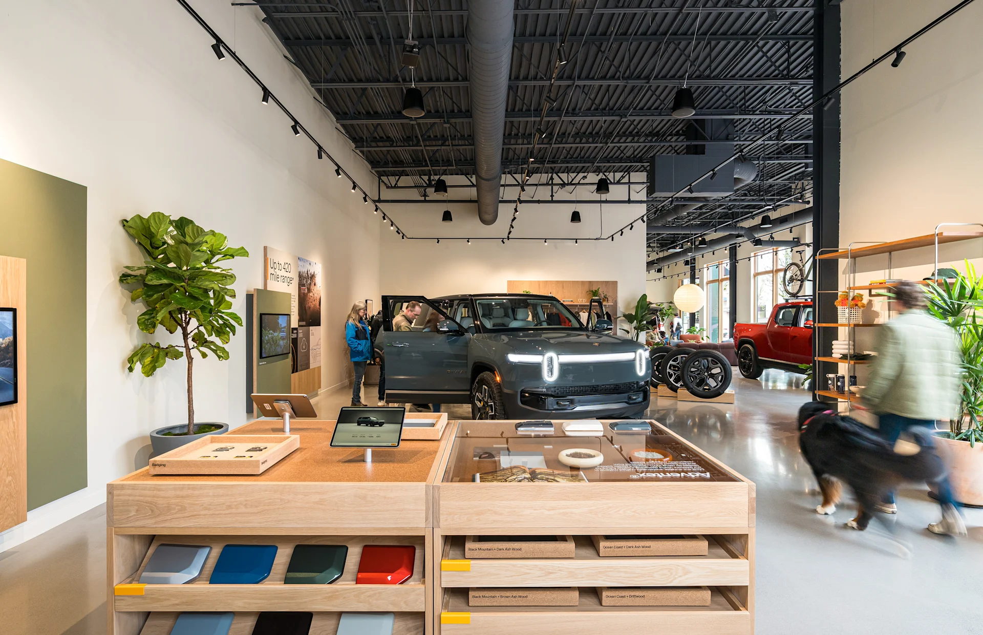 Color samples for vehicles inside the Rivian Tigard, OR location
