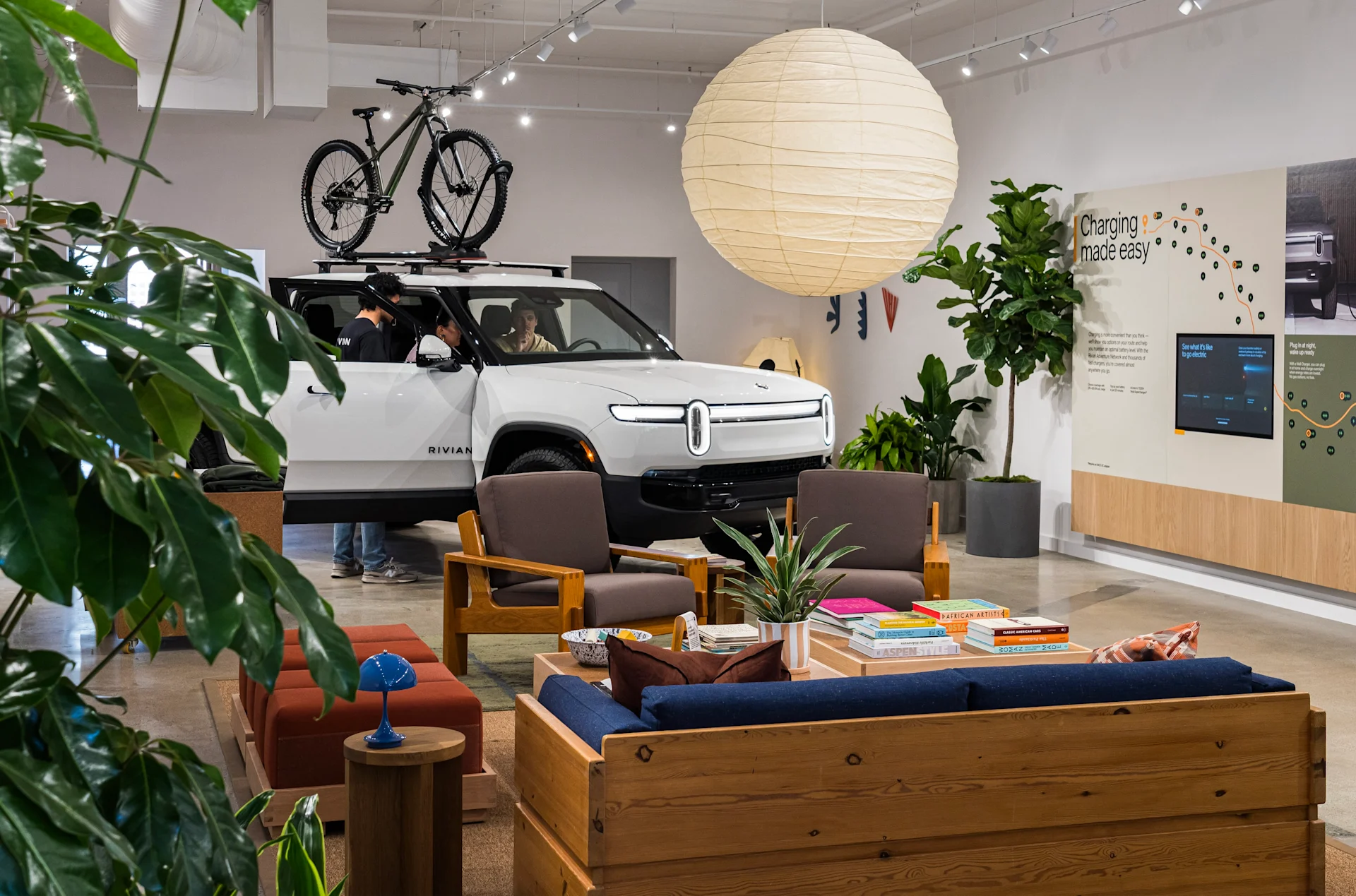 Lounge area in the Rivian Walnut Creek, CA space 
