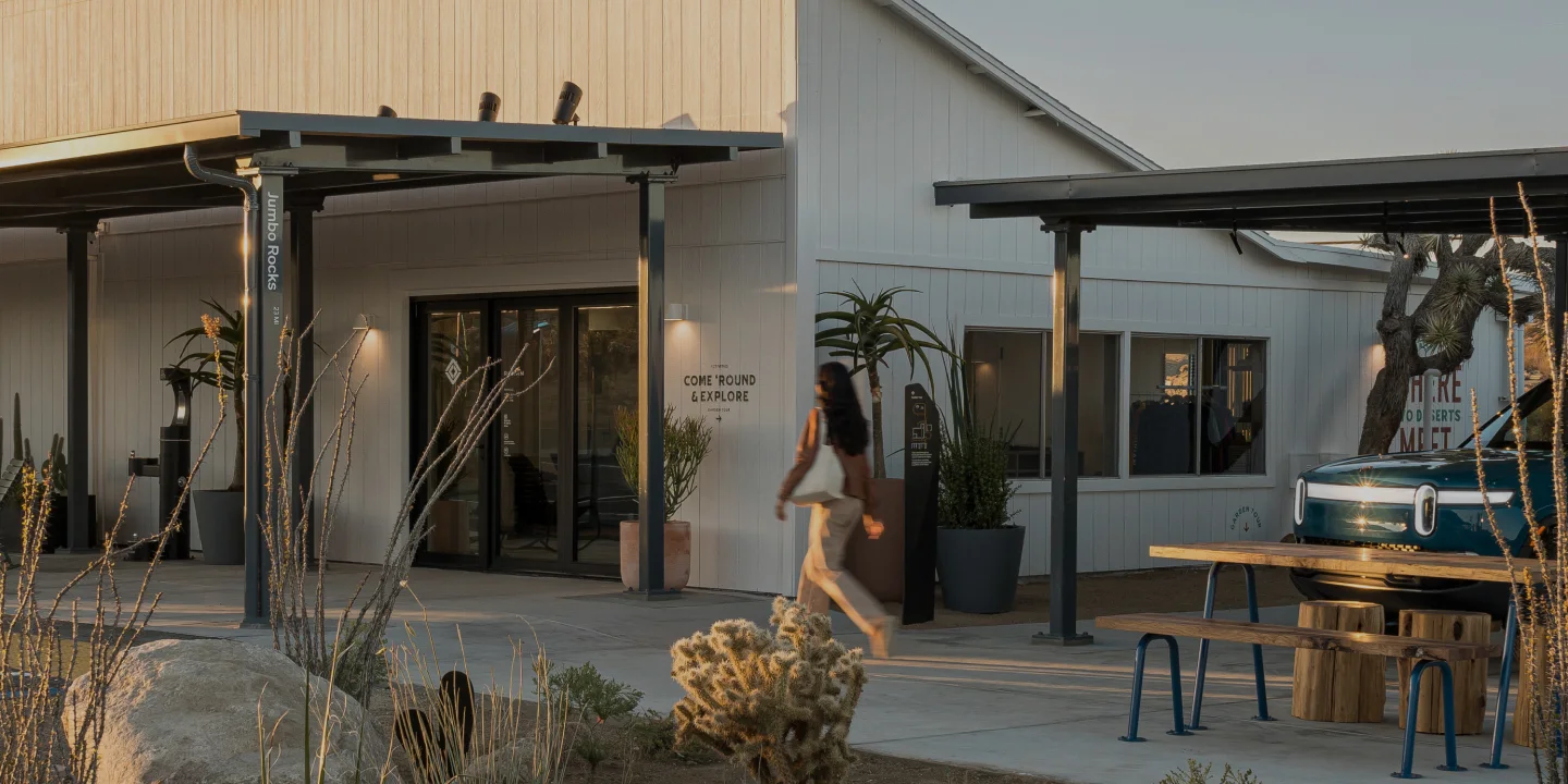 Outside of Rivian Joshua Tree Outpost