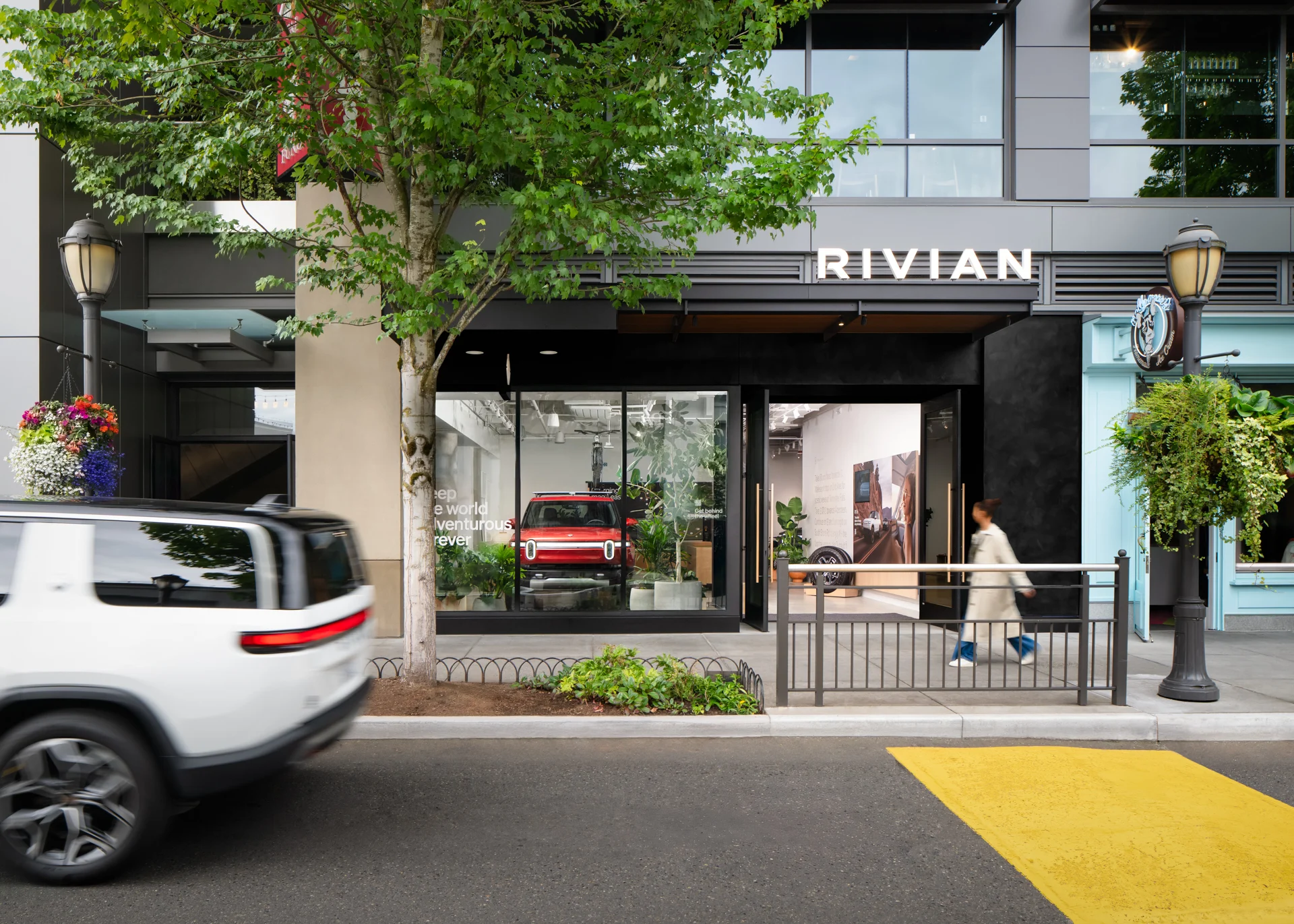 Outside of Rivian Seattle space
