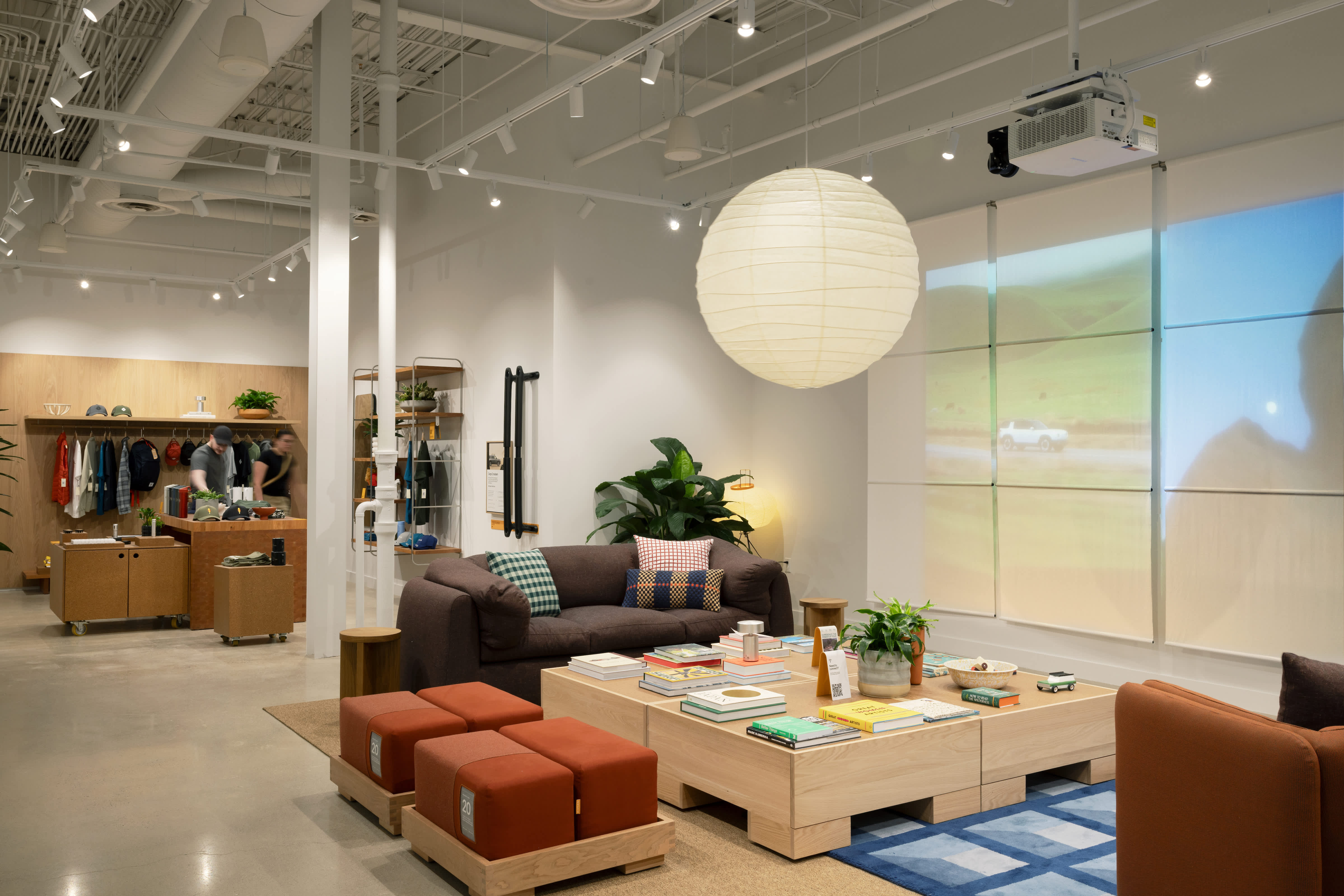 Lounge area in the Rivian McLean, VA space