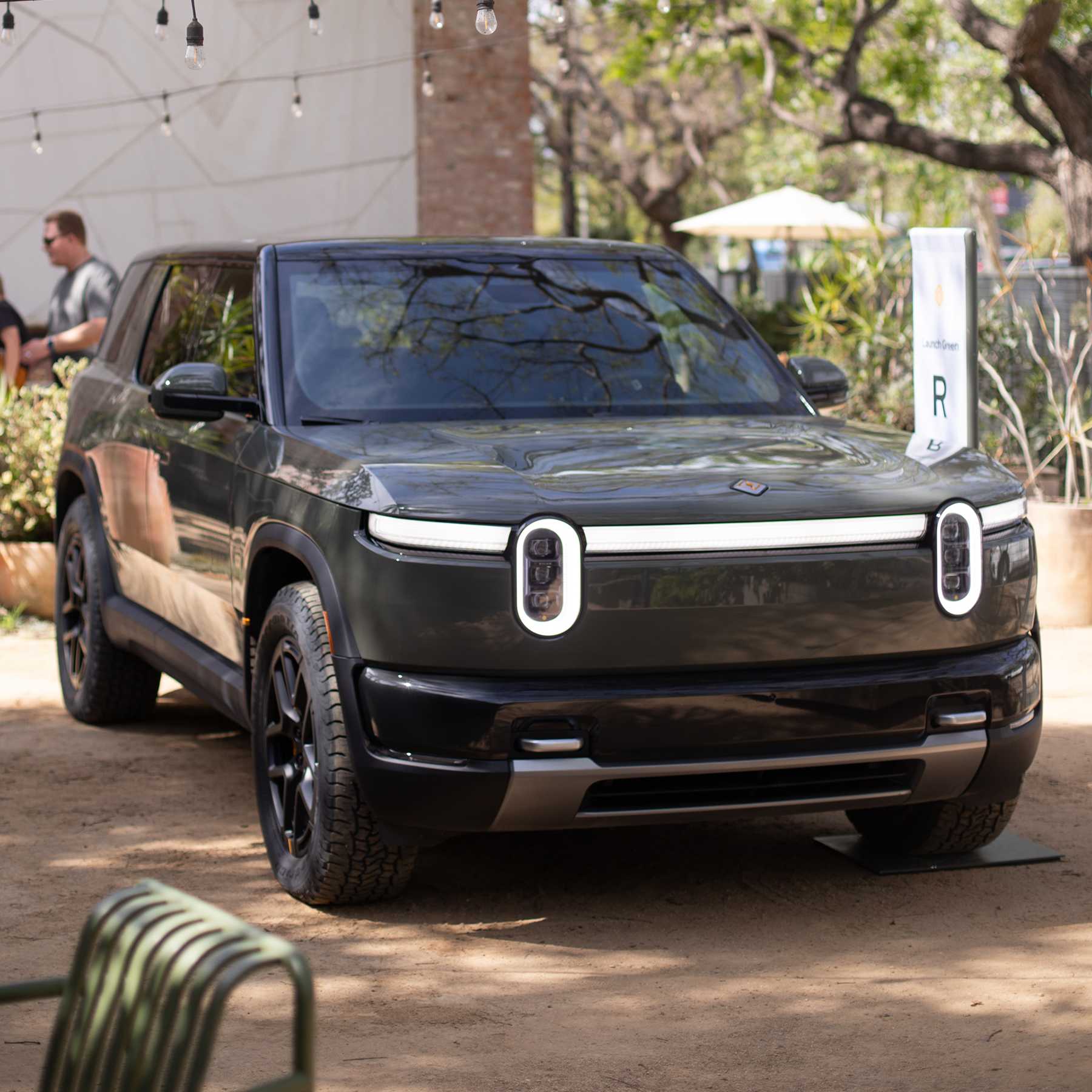 White exterior of the Rivian electric mid-size SUV R2