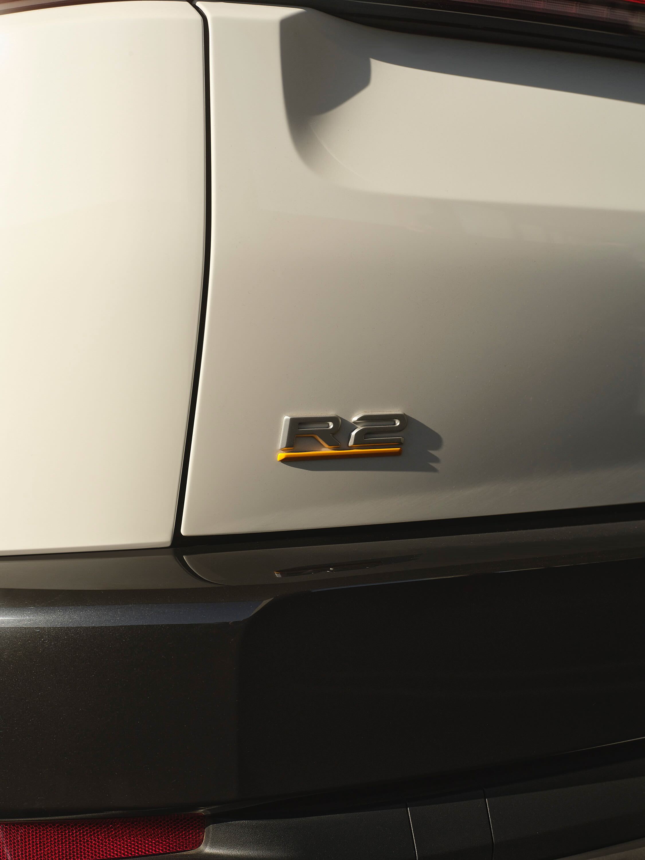 White exterior of the Rivian electric mid-size SUV R2