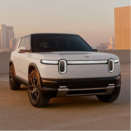 White exterior of the Rivian electric mid-size SUV R2
