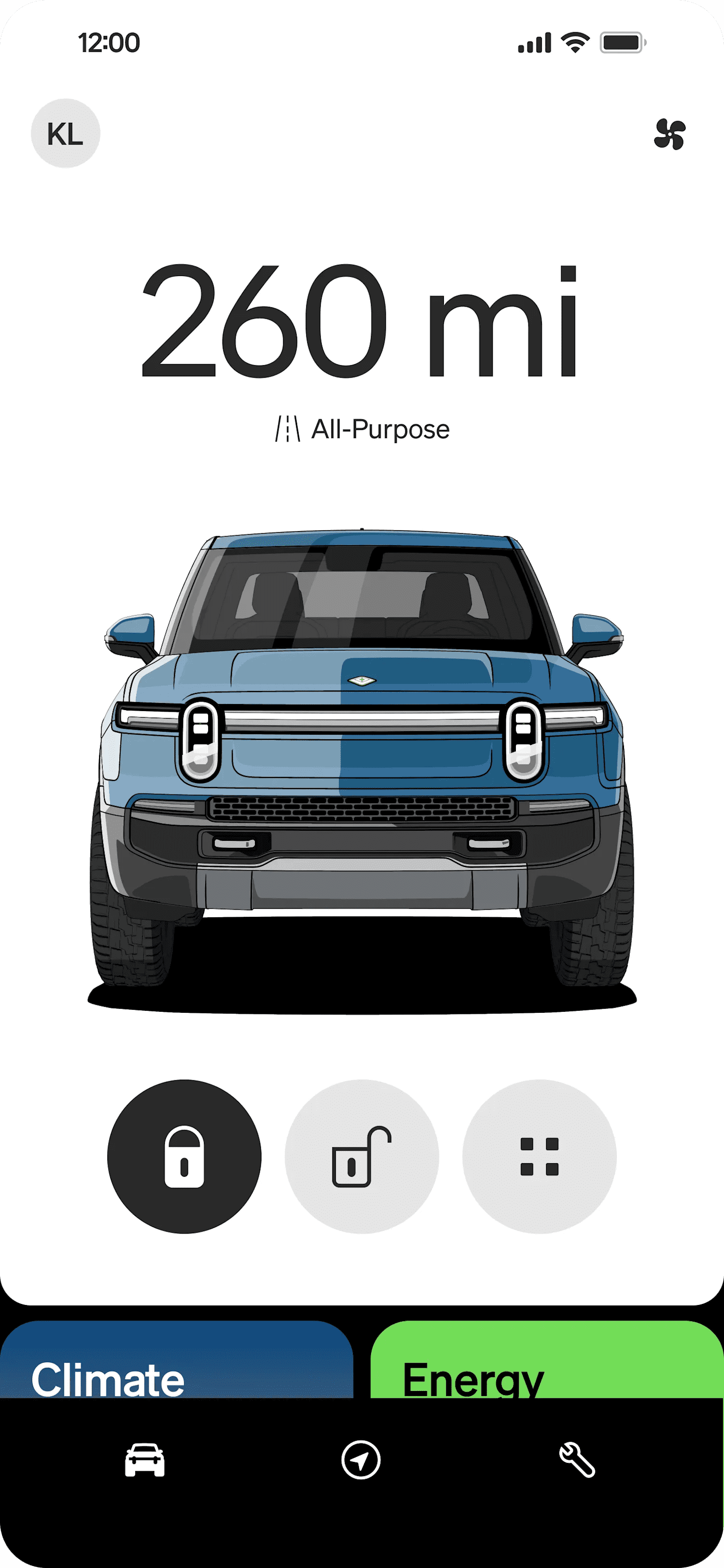 Phone displays the Rivian app’s vehicle status: Unlocked.