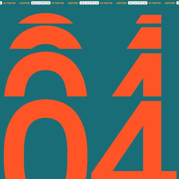 Orange "04" typography text repeated vertically. The background is a Laguna Blue color, and exclusive accent color you can only get with the Rivian Quad motor EV trim.