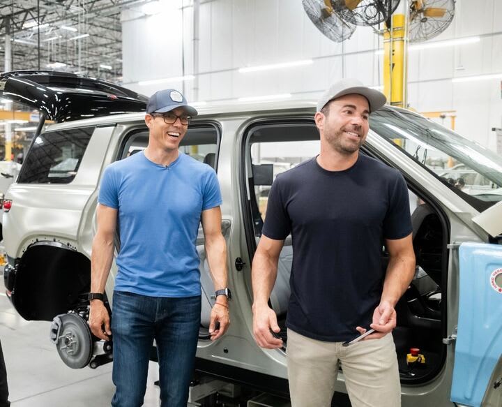 Rivian CEO RJ Scaringe and CrunchLabs founder Mark Rober