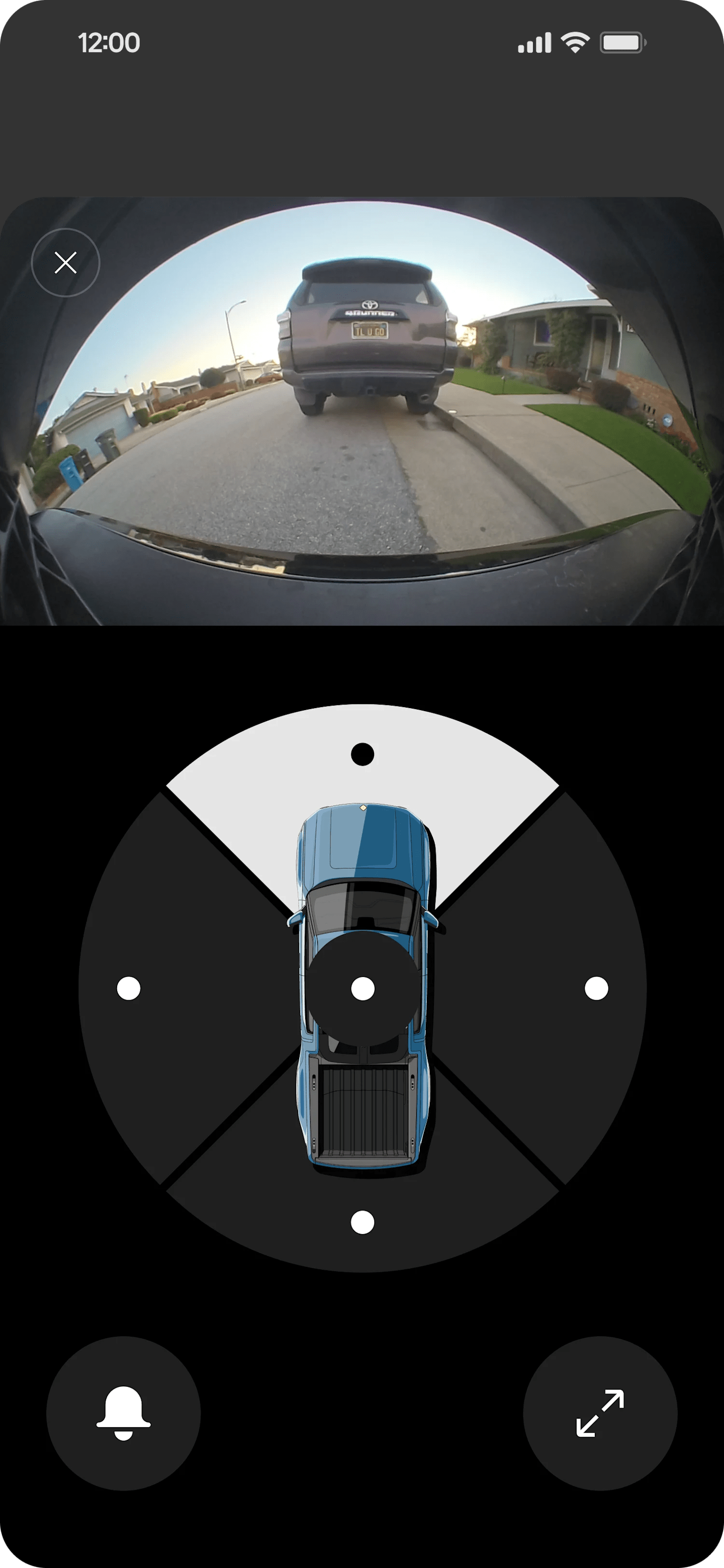 iPhone shows the Rivian app’s Gear Guard camera views.