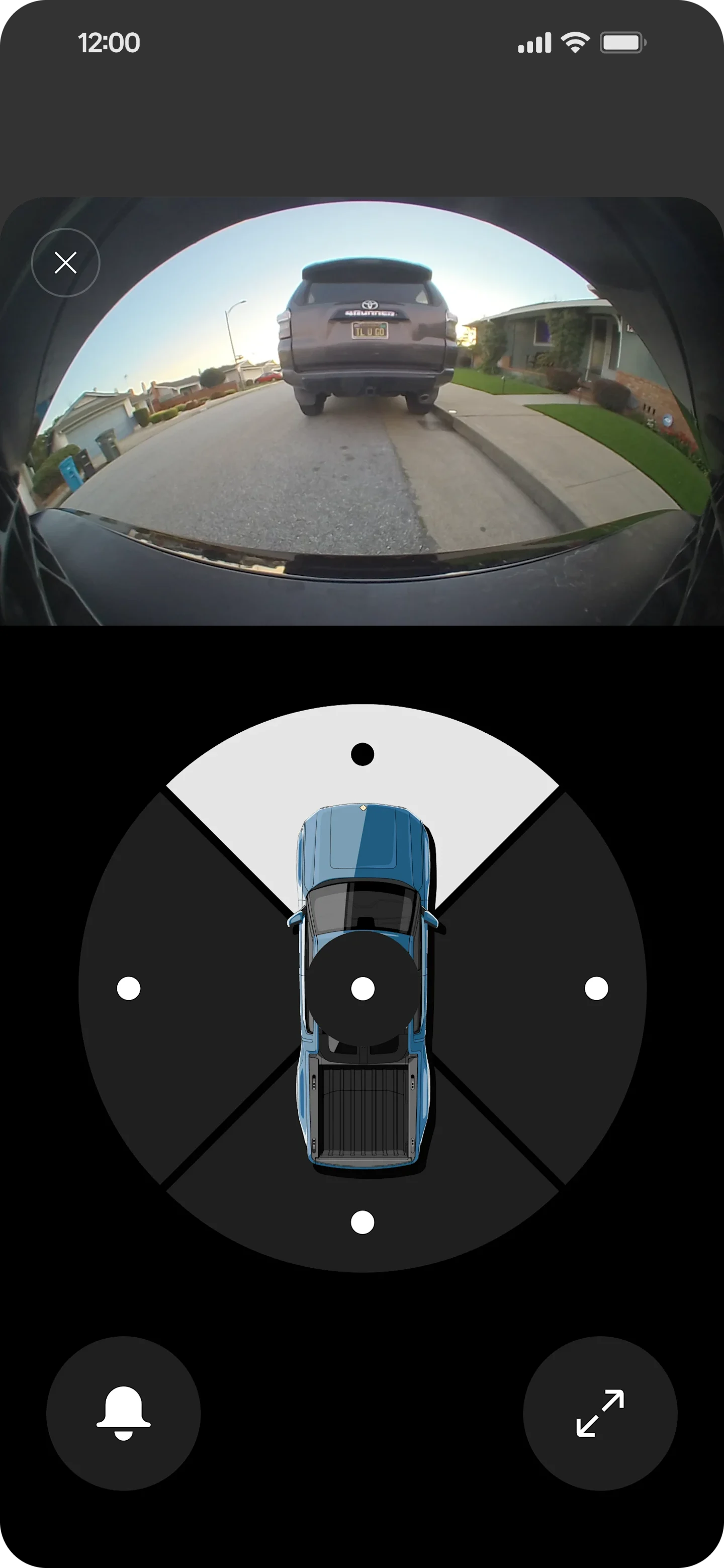 iPhone shows the Rivian app’s Gear Guard camera views.