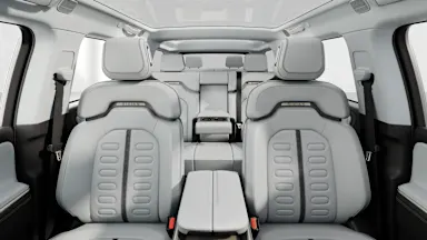 2024 R1S Ocean Coast + Dark Ash Wood back seats view
