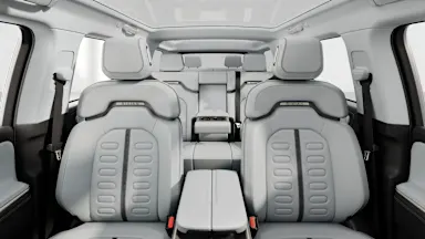 2025 R1S Ocean Coast + Dark Ash Wood back seats view