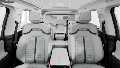 2027 R1S Ocean Coast + Dark Ash Wood back seats view
