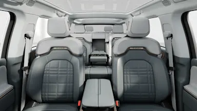 2026 R1S Slate Sky + Walnut Wood back seats view