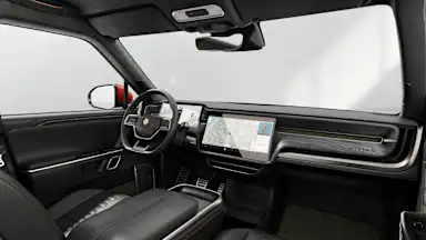 2022 R1S Black Mountain + Dark Ash Wood driver seat view