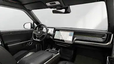 2022 R1S Black Mountain + Dark Ash Wood driver seat view