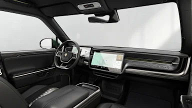 2025 R1S Black Mountain + Dark Ash Wood driver seat view