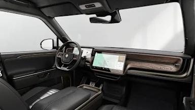 2025 R1S Black Mountain + Brown Ash Wood driver seat view