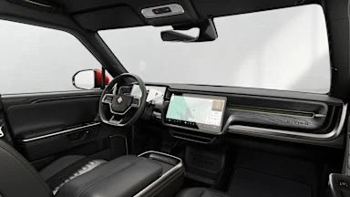 2026 R1S Black Mountain + Dark Ash Wood driver seat view