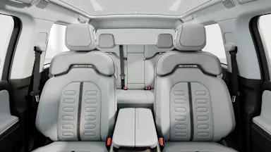 2023 R1T Ocean Coast + Dark Ash Wood back seats view
