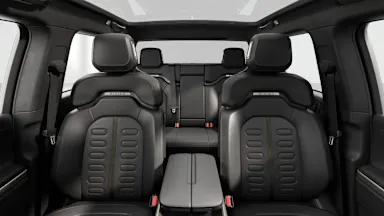 2025 R1T Black Mountain + Dark Ash Wood back seats view
