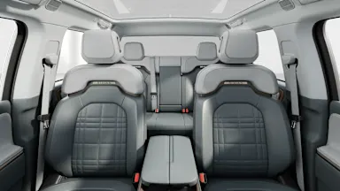 2025 R1T Slate Sky + Walnut Wood back seats view