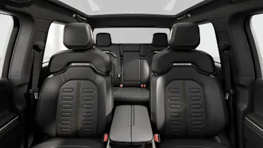 2027 R1T Black Mountain + Dark Ash Wood back seats view