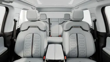 2025 R1T Ocean Coast + Dark Ash Wood back seats view