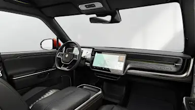 2026 R1T Black Mountain + Dark Ash Wood driver seat view