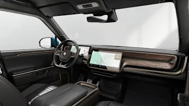 2025 R1T Black Mountain + Brown Ash Wood driver seat view
