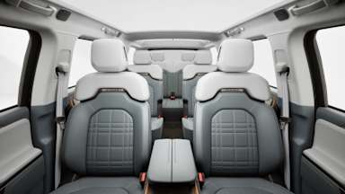 2027 R1S Slate Sky Signature back seats view
