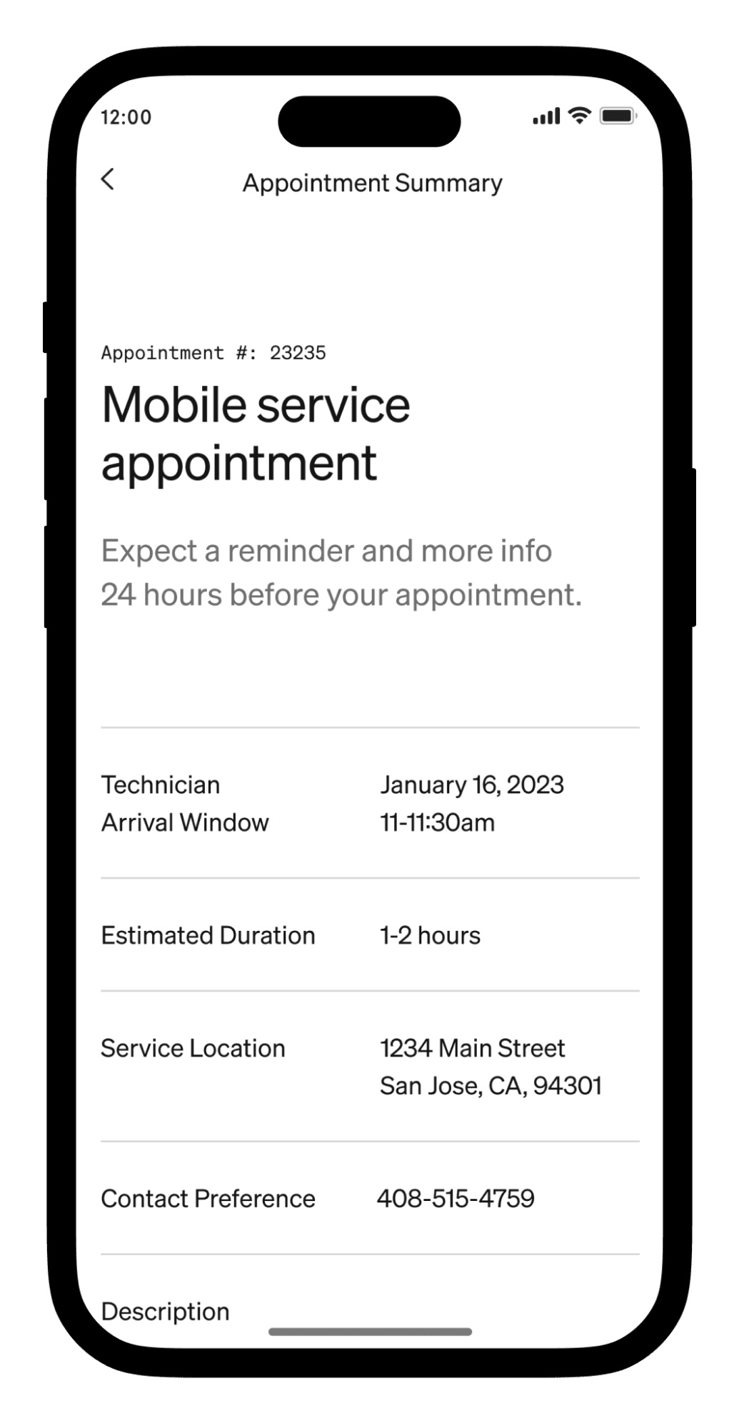 iPhone screenshot demonstrating service visit